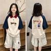 Girls' Loose Cotton Color Block Polo Shirt - Summer 2026 Trendy Short Sleeve Top for Medium and Large Children