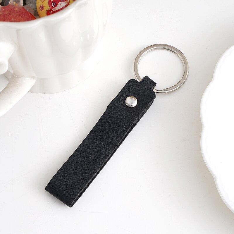 Leather Keychain with Metal Rivet and Metal Ring Durable Key Holder Accessory for Everyday Use 11x3cm