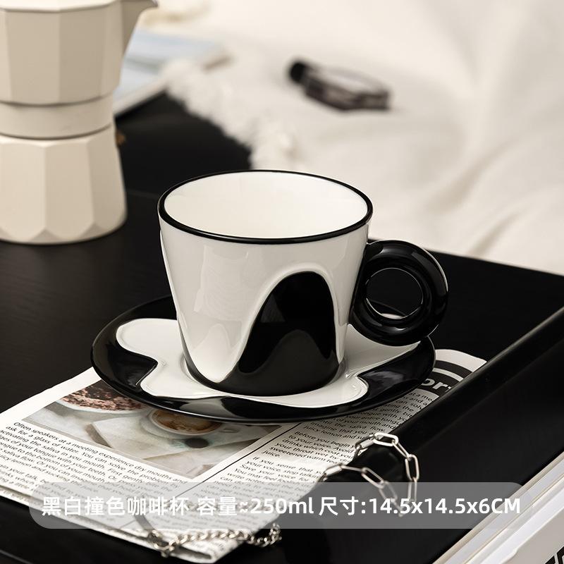 Black and White Wavy Ceramic Mug Coffee Cup and Dish Set Afternoon Tea Cups Breakfast Cups Milk Mug Water Cup Juice Mugs Teacup