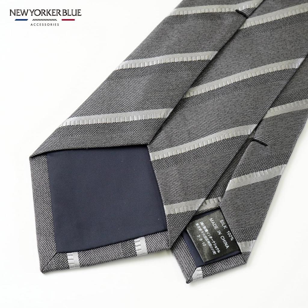 [New Yorker Blue] Striped (Melange) Necktie NB912566 Gray, One Size Fits All, Business Suit Style, Gift