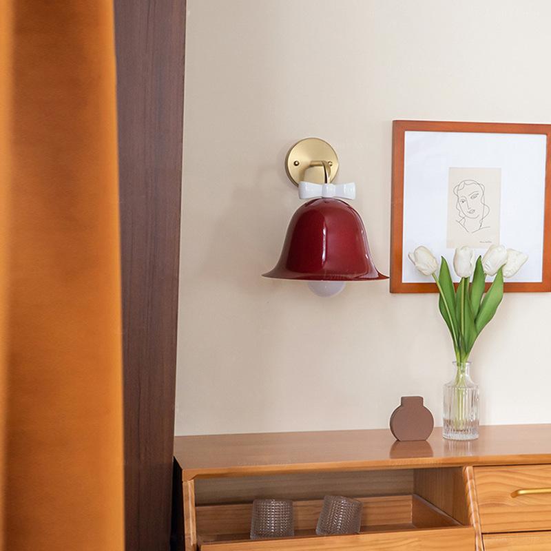 Nordic Ins Cream Glass Bowknot Bell Wall Lamp Bedside Bedroom E27 LED Wall Mounted Kitchen Island Kids/Princess Room Store Cafe