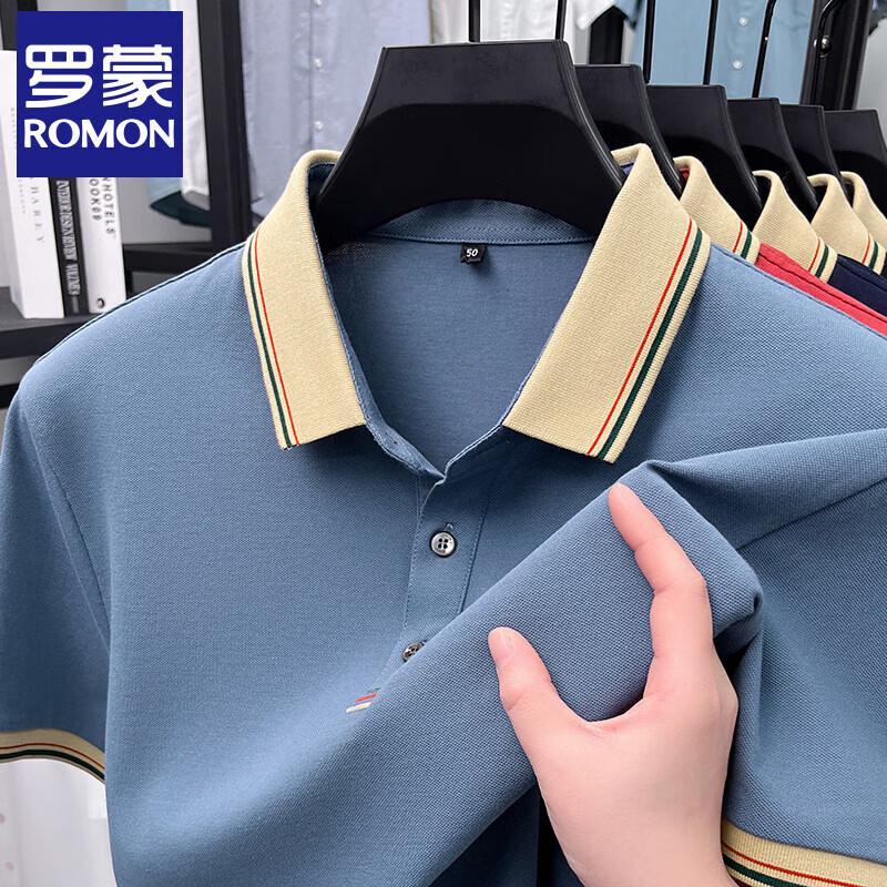 Romon Men's Loose Fit Cotton Blend Polo Shirt