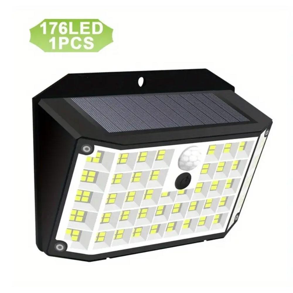 

4 шт. 176 светодиодных уличных солнечных фонарей с датчиком движения на солнечной батарее, прожекторы IP65, водонепроницаемые, 3 режима, настенный светильник для наружного крыльца, двора 1PC