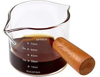 Clear Glass 75ML  Espresso Shot Glasses with Wooden Handle Measuring Cup Coffee Cup High Borosilicate Glass Pitcher Barista
