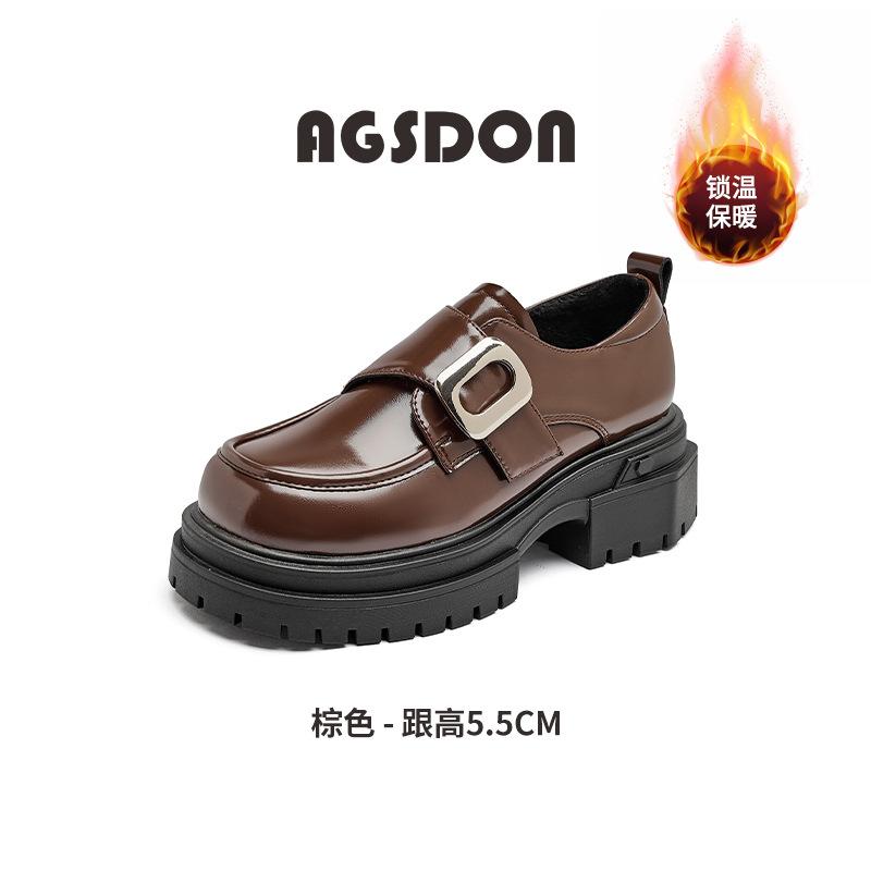 Platform year autumn and winter new retro British college style black jk small leather shoes