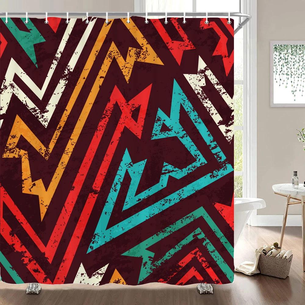 Modern Stripe Shower Curtains Waterproof Fabric Bath Curtains For Bathroom Bathtub Large Wide Bathing Cover With Hooks