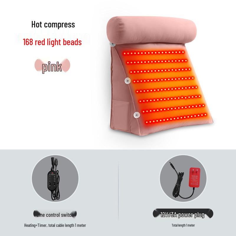 Heated Lumbar Support Pillow with Red Light Therapy for Sleep and Waist Protection розовый