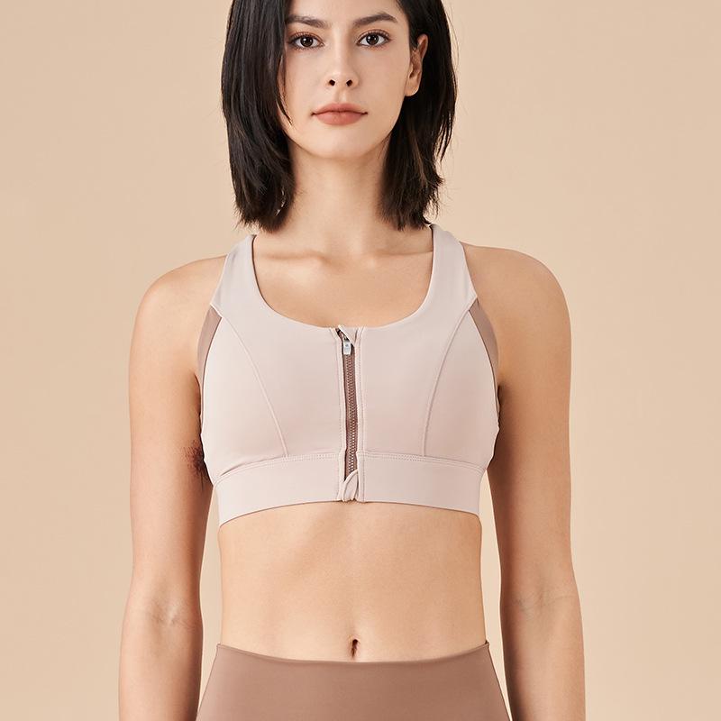 Women's High Impact Front Zip Sports Bra - Summer Shockproof, Stylish Back, Supportive for Running & Yoga