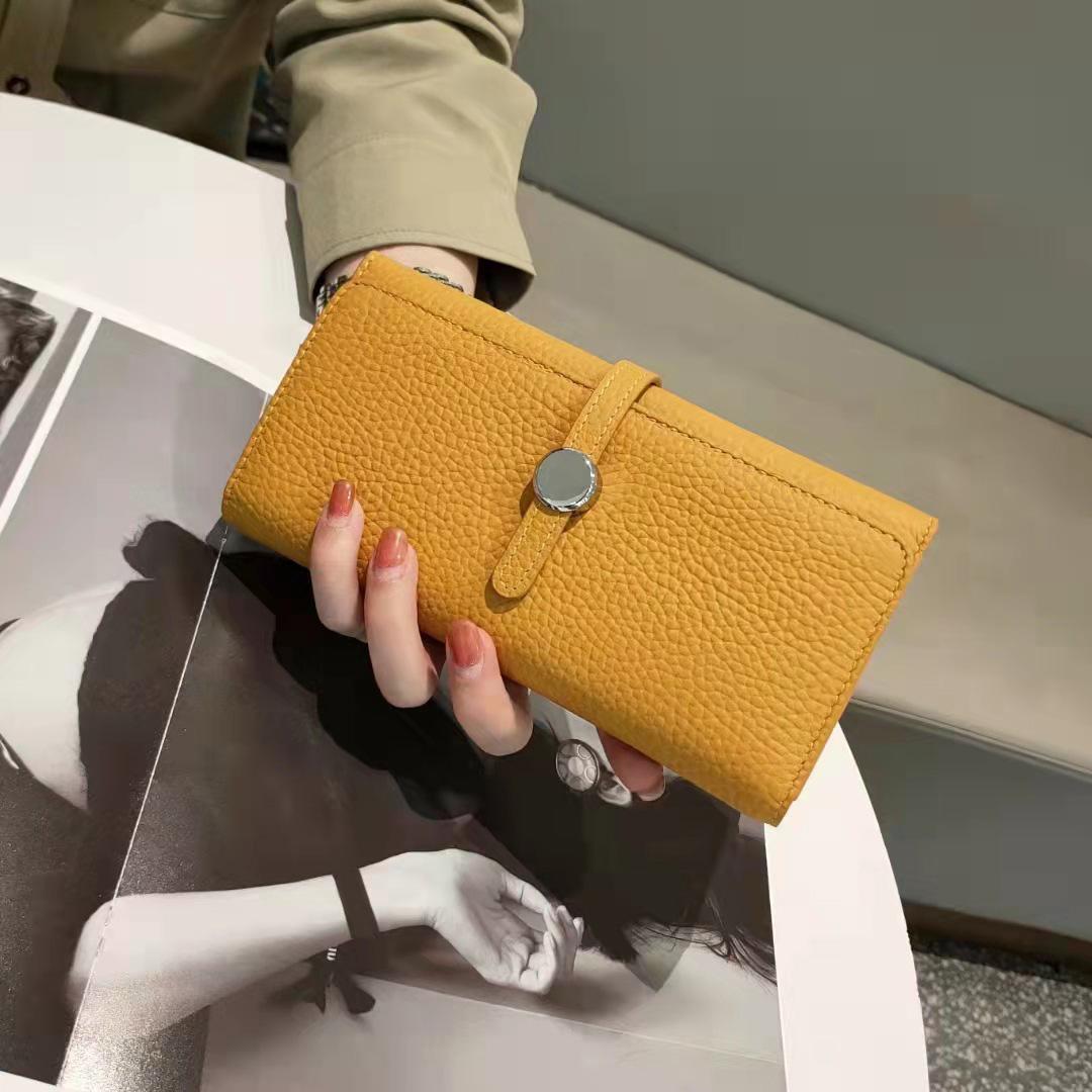 

2024 Длинные женские кошельки из натуральной кожи, брендовый дизайн, клатч, отличный бумажник из телячьей кожи, держатель для карт, клатчи для сотового телефона жёлтый