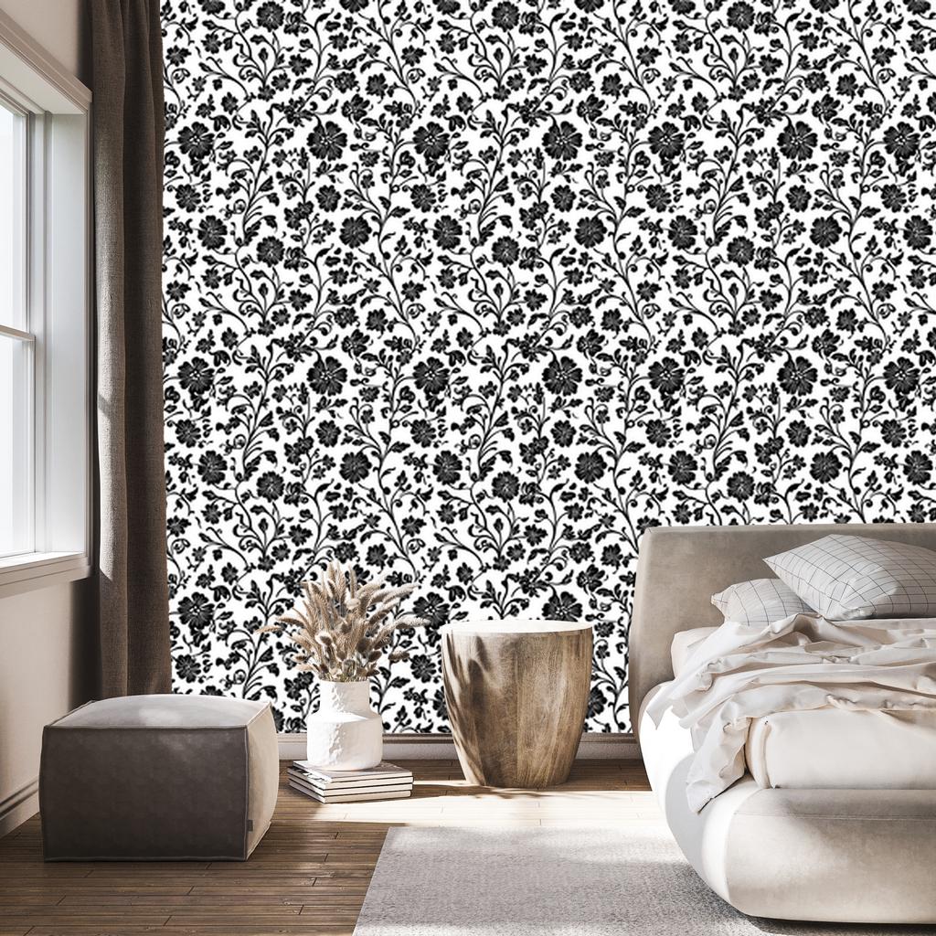 Wallpaper Black and white flowers gray, graphite and light gray 50x1000
