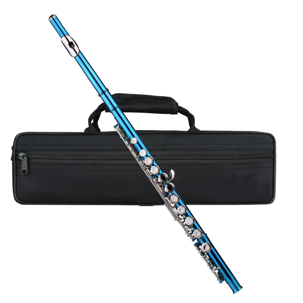 Closed Hole C Flute 16 Keys Cupronickel Nickel-plated Wind Instrument with Carry Case Flute Stand Gloves Cleaning Cloth Screwdriver Cleaning Rod
