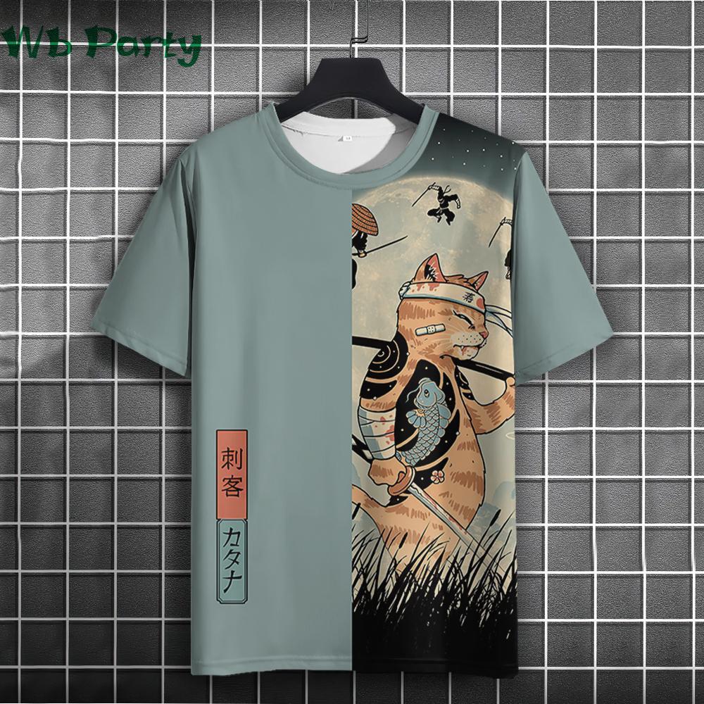 Summer Round Neck 3D Warrior Cat Pattern Printed Top Fashionable Casual Short Sleeved Men's T-shirts