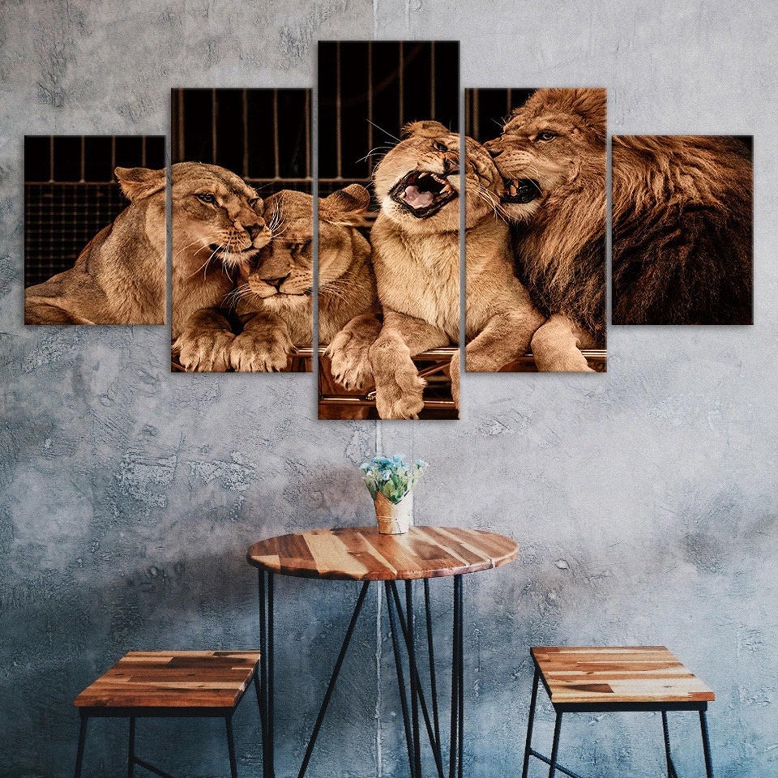 

Lion Family Wildlife Animal 5 Piece Five Panel Wall Canvas Print Modern Art Poster Home Decor Gift For Him For Her 20X35 20X45 20X55CM