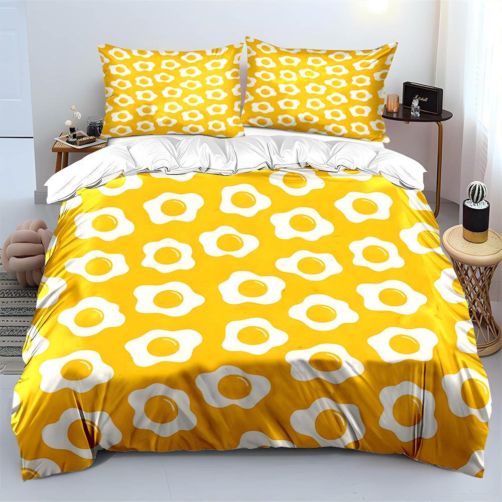 Fried Egg Pattern Background Print Bedding Set 1 Duvet Cover 2 Pillowcases For Adult And Children Luxury Gift Full Size