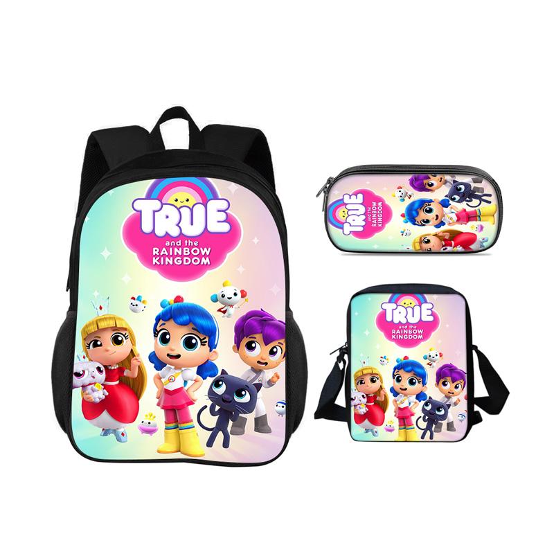 True and the Rainbow Kingdom backpack, pencil case, shoulder bag, 3Pcs set, cartoon print, kindergarten, children and students