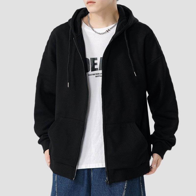 Herren Modische Kapuzen-Strickjacke mit Fleece-Futter, Frühling/Herbst Stil