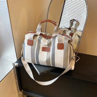 Striped Duffel Bag Retro Short-term Outing Travel Bag Women's Large-capacity Retro Fitness Bag Crossbody Handbag