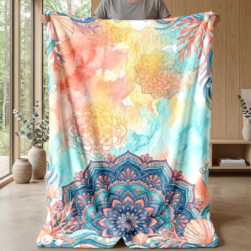 Ocean Floral Art Theme blanket Lightweight Warm Flannel Blanket Decorative Throw Blanket for Home Decoration