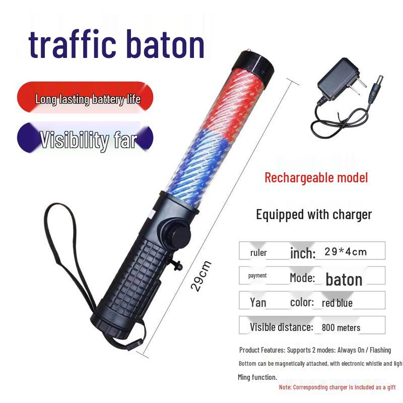 Rechargeable LED Traffic Warning Baton - Emergency Flashing Light Stick for Outdoor Use
