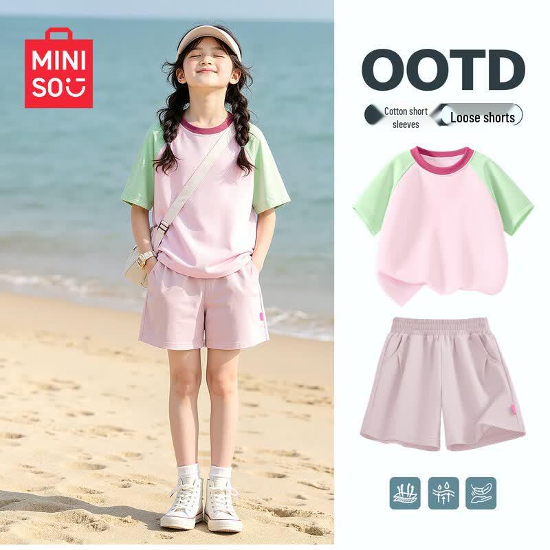 MINISO Комплект из повседневной летней футболки и шорт для девочек 110