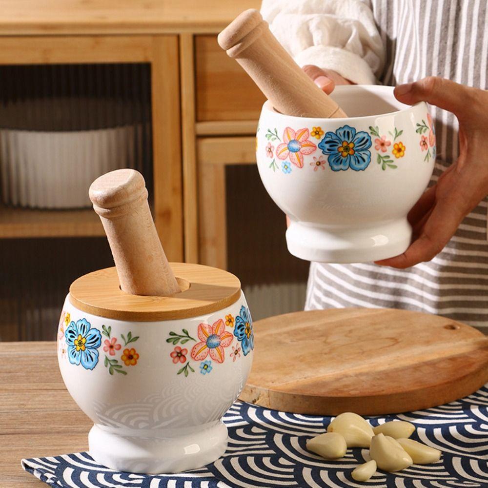 Internal Thread Ceramic Mortar Ceramic Manual Mortar Garlic Pounder Garlic Masher Household