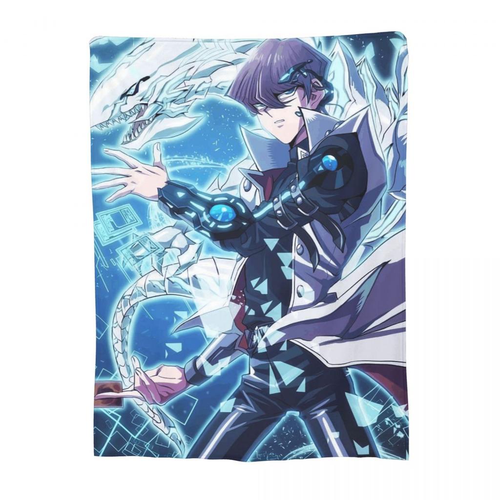 Blue-Eyes White Dragon Japanese Anime Yu-Gi-Oh Blankets Soft Warm Flannel Throw Blanket Cover for Bed Living room Home Sofa
