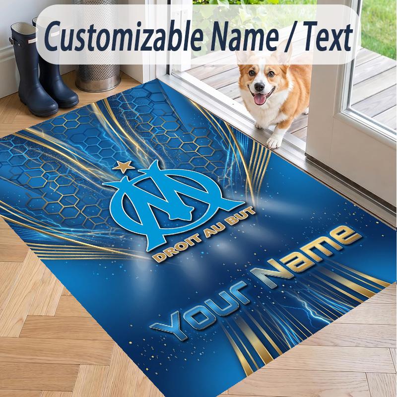 Custom Text Printed Rug Olympique Marseille FC Non Slip Floor Carpet For Home Room Decor