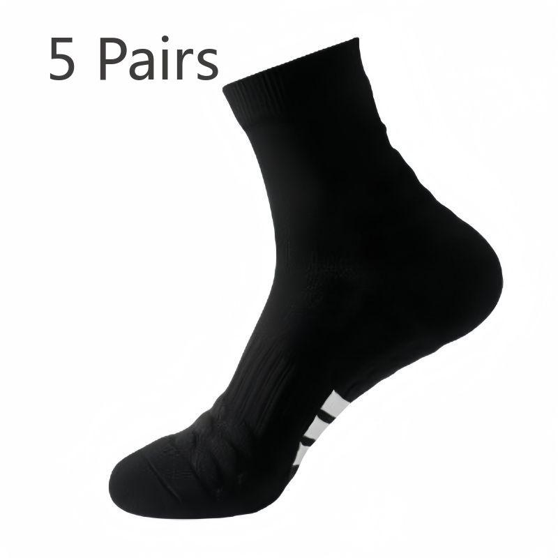 5 Pairs of Men's Thick Washcloth Bottom Non Slip Professional Marathon Running Basketball Badminton Tube Socks