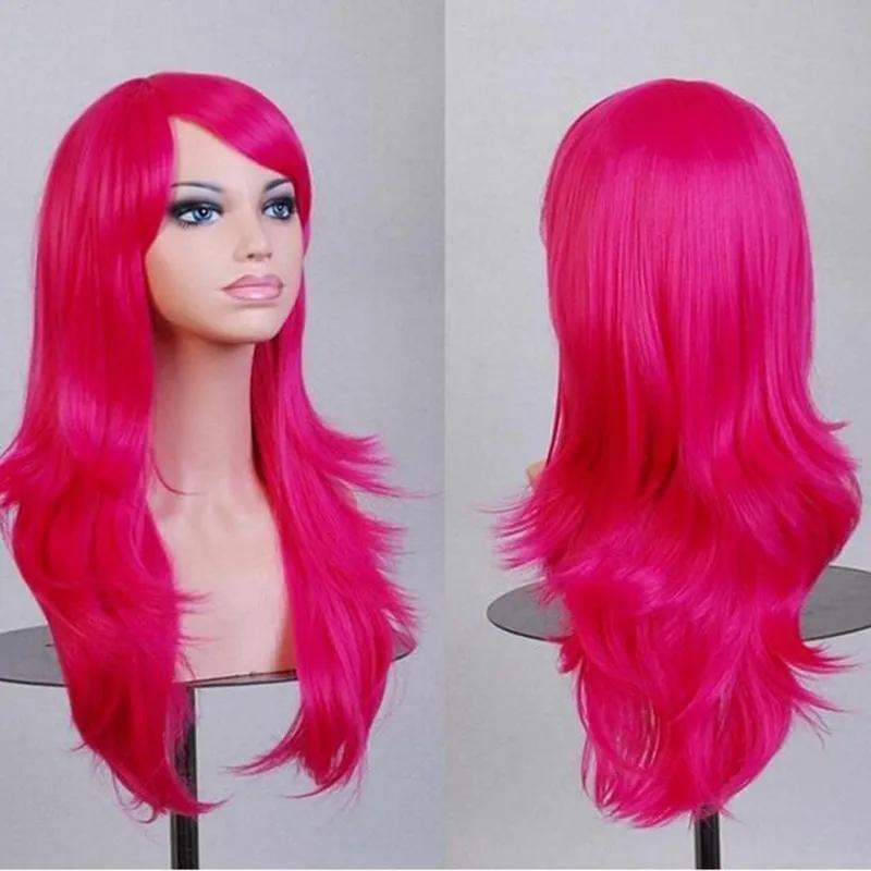 70Cm Curly Long Pink Cosplay Wig Hair Pieces Synthetic Hair Gray Pink Blonde Wigs For Black Women Peruk