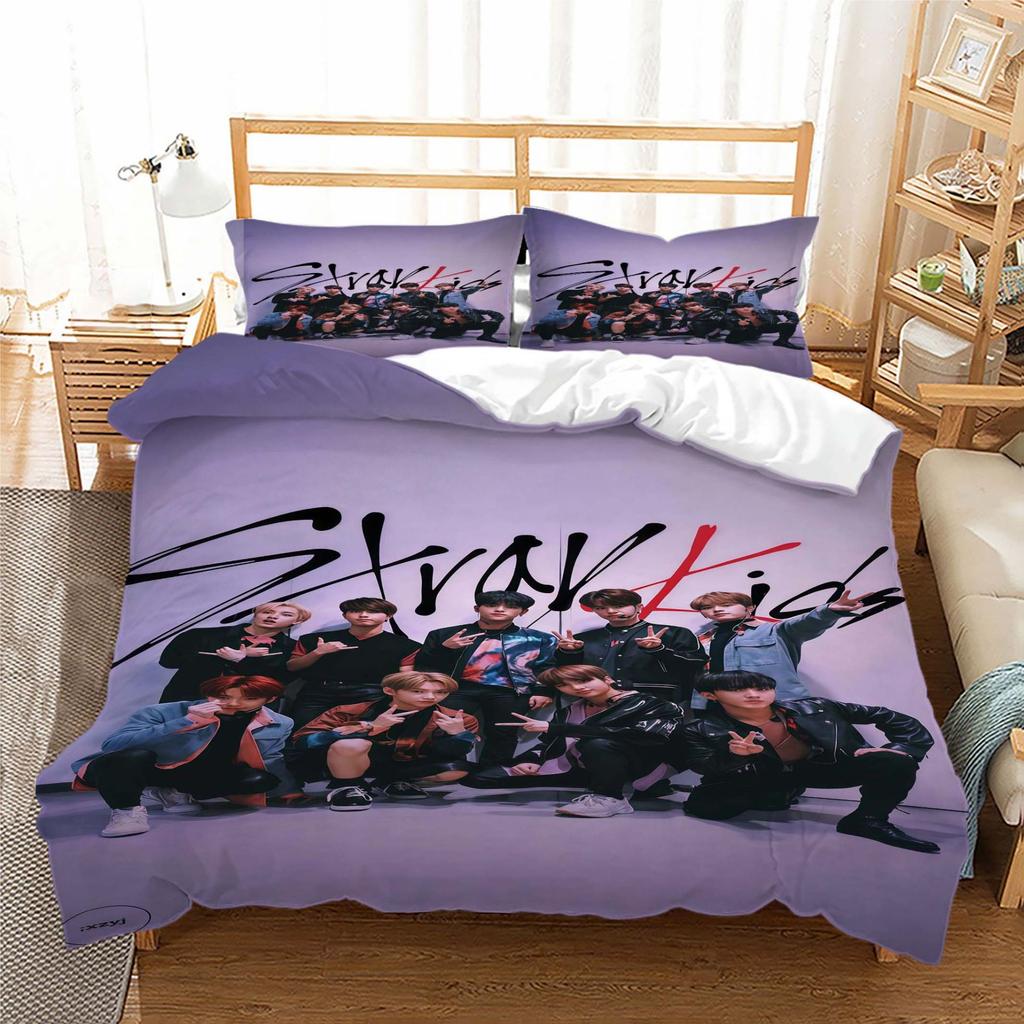 Stray Kids Digitaldruck Bettwäsche-Set Dreiteilig 3D-Druck Dreiteiliges Set