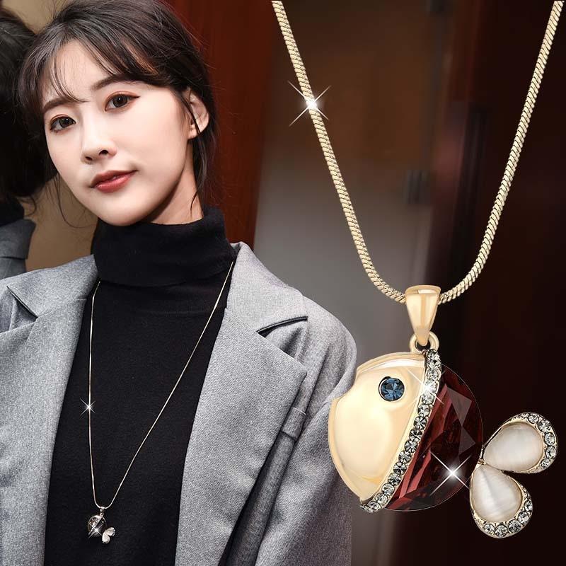 Sweater Long Unique Necklace With Crystal Fish Pendant Ideal For Style Casual