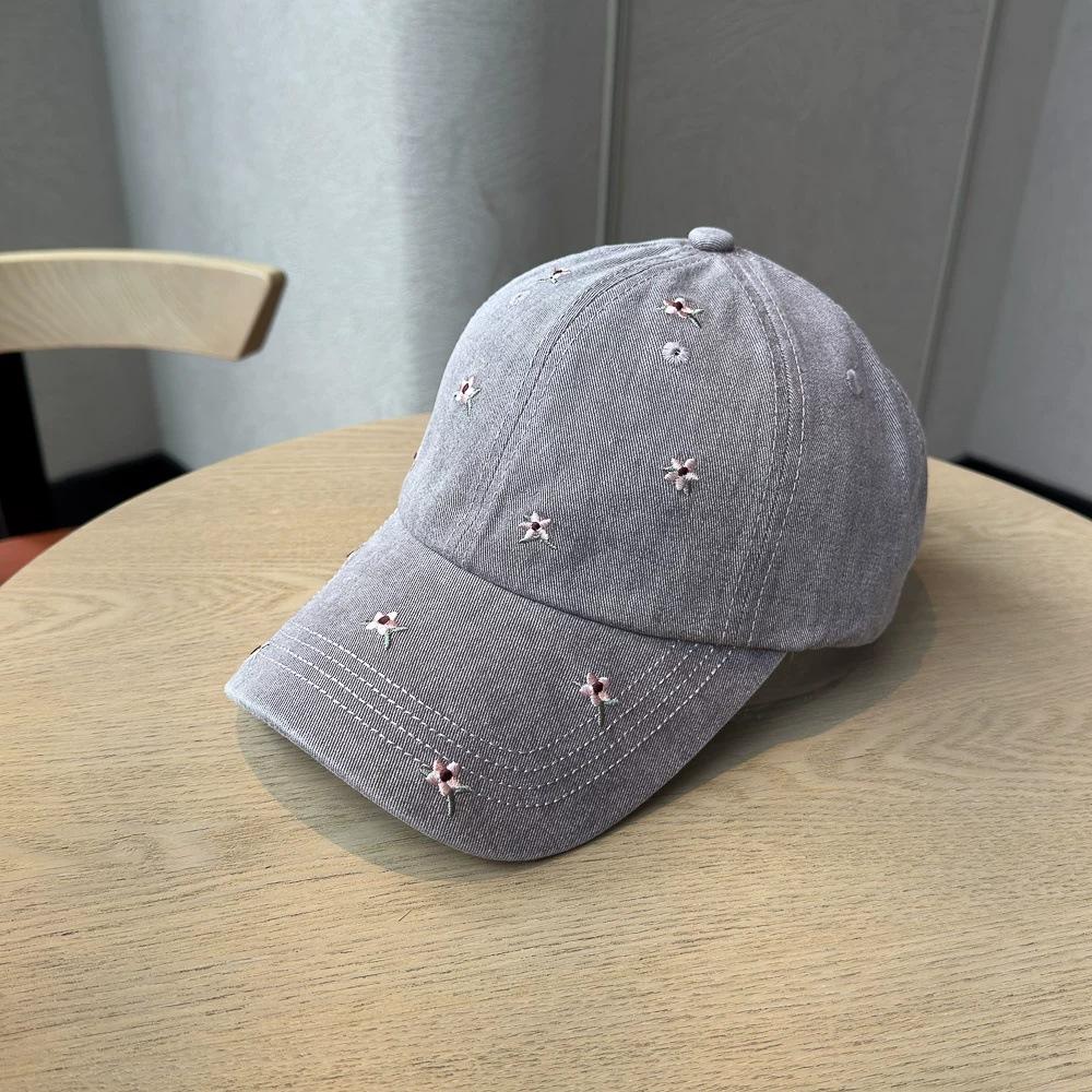 Retro Pure Cotton Washed Embroidery Small Flower Soft Top Cap Children Travel Street Shot Show Face Small Sweet Cap