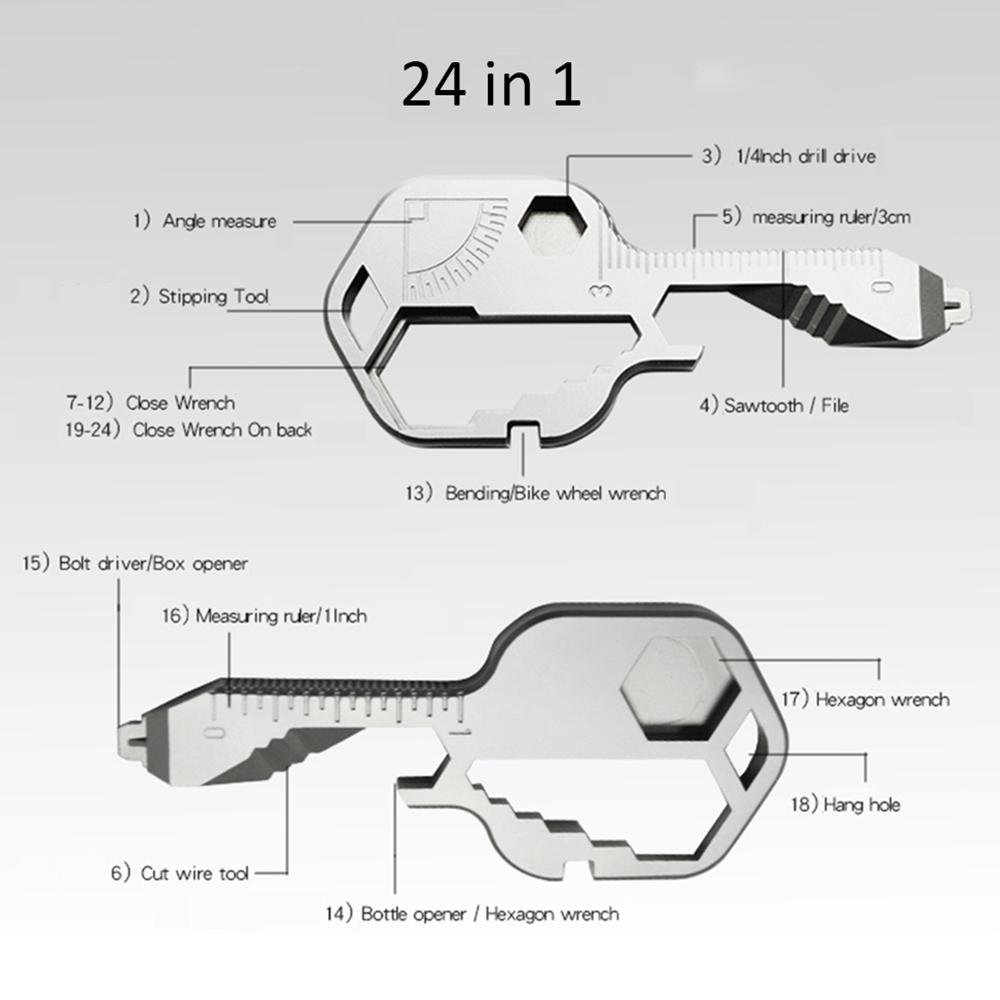 24-in-1 Keychain Multi-function Portable Key Tool Versatile Outdoor Mini Tool Stainless Steel Screwdriver Bottle Opener Outdoor Camping Home Repair