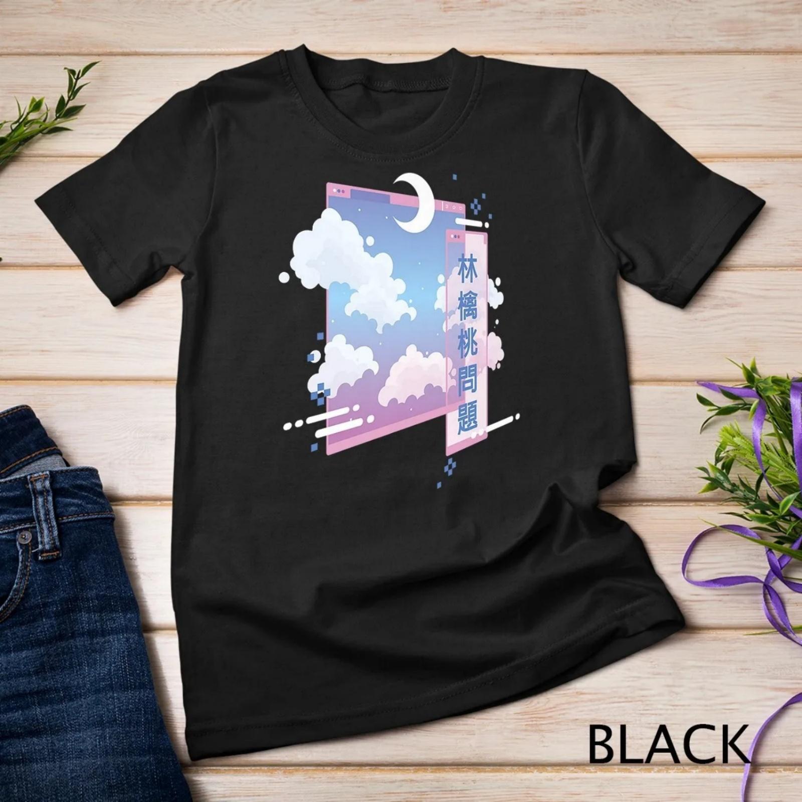 

80s Retro Vaporwave Pastel Goth Soft Grunge Kawaii Moon T shirt XXXXXL чорний