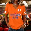 Damen Lässiger Pullover mit V-Ausschnitt und kurzen Ärmeln Fußball-Fan-T-Shirt mit England-Flaggen-Aufdruck Leicht Bequem