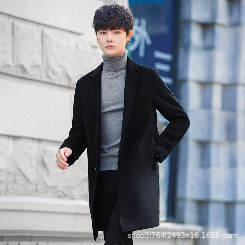 

Мужское зимнее пальто, мужское пальто средней и длинной длины в корейском стиле, облегающее шерстяное пальто, утолщенный тренчкот 4XL чёрный
