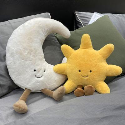 Moon Sun Pillow Cartoon Style Elastic Fully Filling Plush Stuff Toy Sofa Bed Couch Decoration Companion Office Nap Pillow Car Seat Pillow