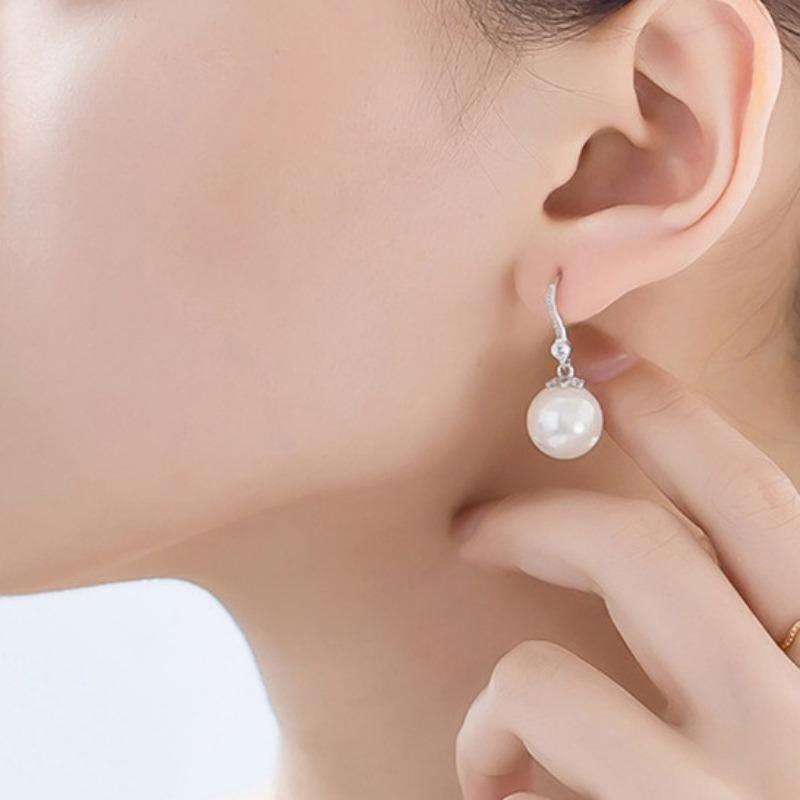 Women Korean Style Imitation Pearl 925 Silver Pin Drop Earrings For Ladies