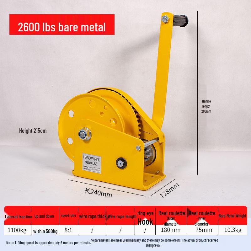 Hand Crank Winch, Two-Way Self-Locking with Brake, 800 lb Puller, High Carbon Steel Manual Winch