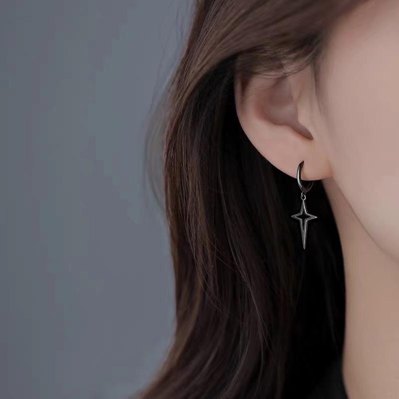 2024 Four-Pointed Star 925 Sterling Silver Needle Stud Earrings: High-End Light Luxury Women's Ear Jewelry