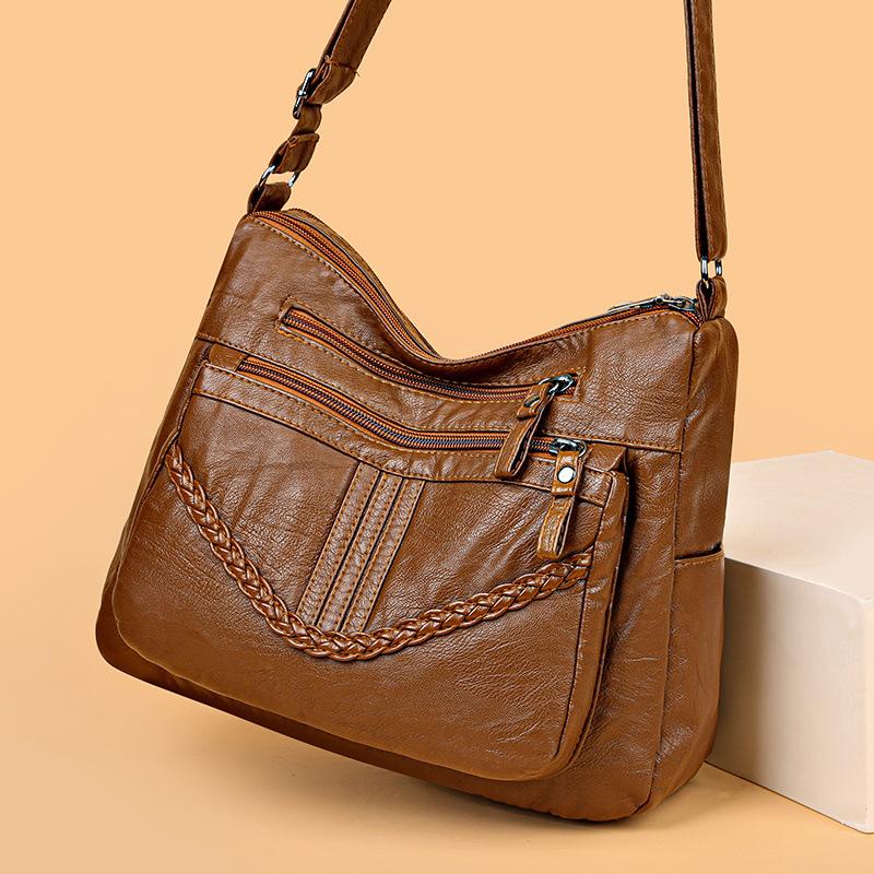 Vintage PU Crossbody Bag Retro Multi Layer Shoulder Bag Women's Fashion Handbag & Purse Female Work Travel Messenger Bag