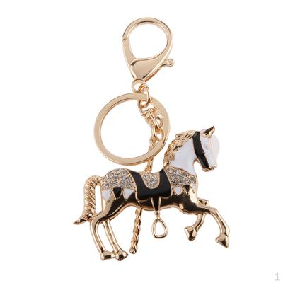 Rhinestone Crystal Horse Pendant Keyring Key Chain Black