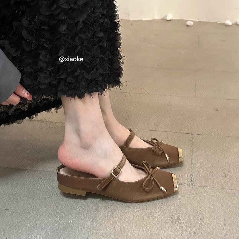 XINZHOU Sense Metal Square Head Mary Jane Baotou Half Slippers Women's Summer Outer Wear One Pedal Evening Wind Muller