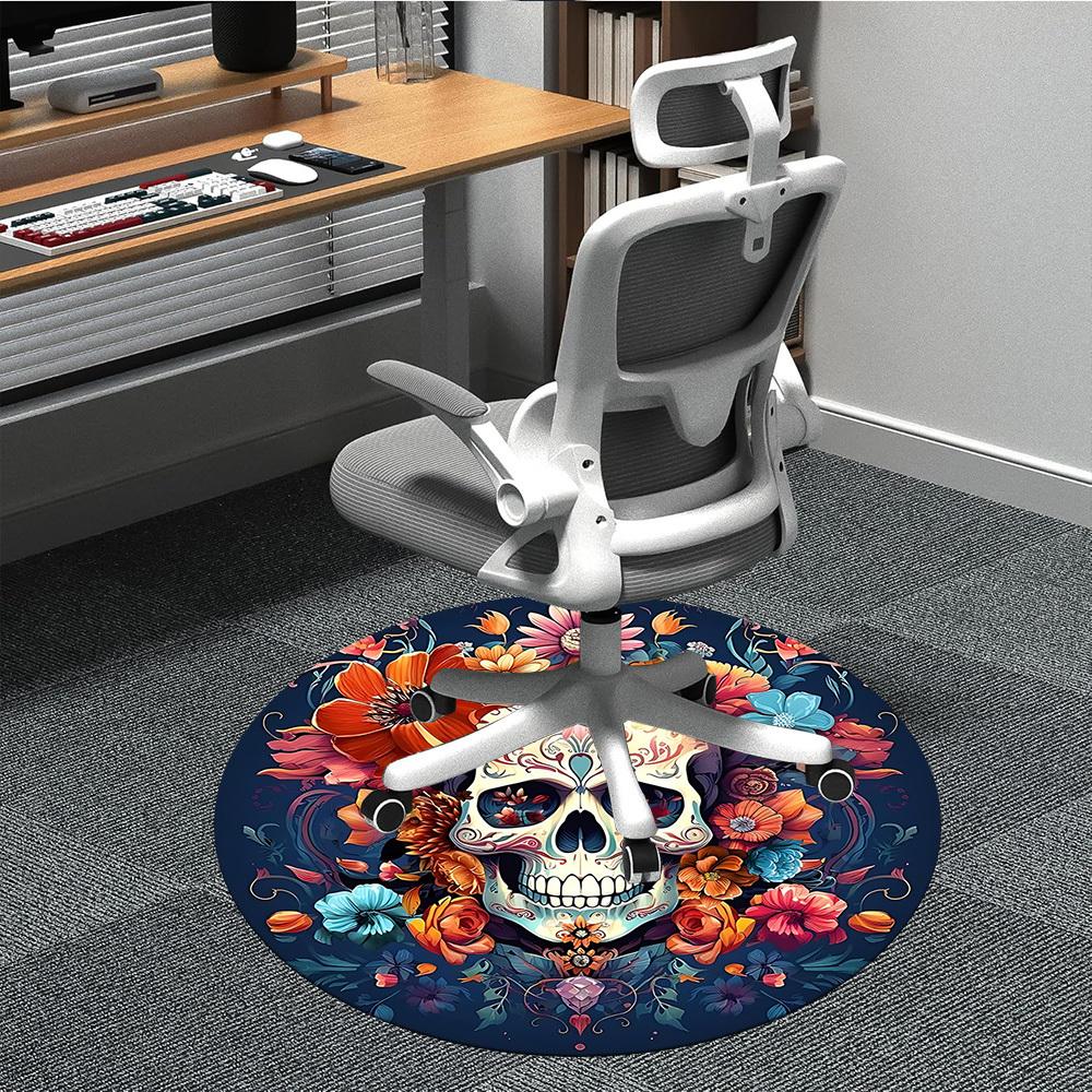 1 Stück Zuckerschädel Blumen Büro Runder Teppich, Unter Bürostühlen Schlafzimmer Wohnzimmer Heimdekoration, Raumdeko, In Verschiedenen Größen Erhältlich