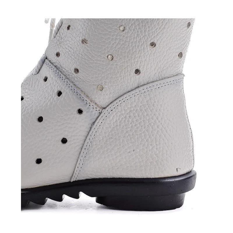 Fashion New Genuine Leather Boots Women's Laced Up Hollow Out Shoes Ladies Zip Up Mid Calf Boots Woman Concise White Luxury Boot Vintage