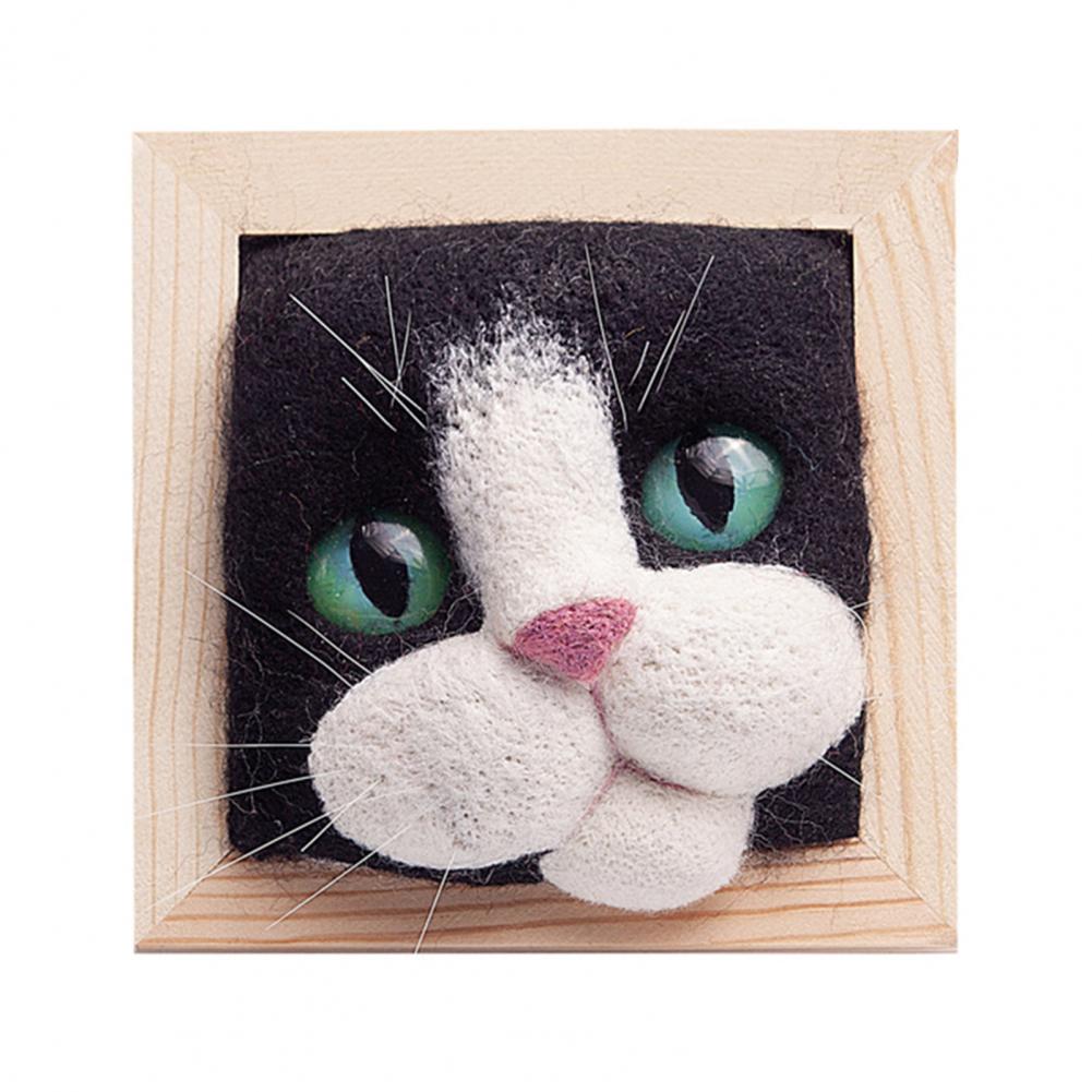 11 cm Holz-Fotorahmen-Ornamente mit formgebender Basis, DIY-Wollfilz, schönes Katzenkopf-Puppen-Strickset, selbstgemachte Heimdekor-Vorräte
