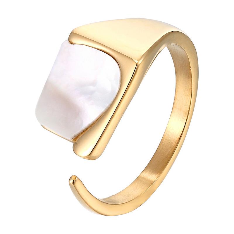 French Light Luxury Temperament White Fritillary Square Open Ring Women's Niche Design Does Not Fade Advanced Index Finger Ring