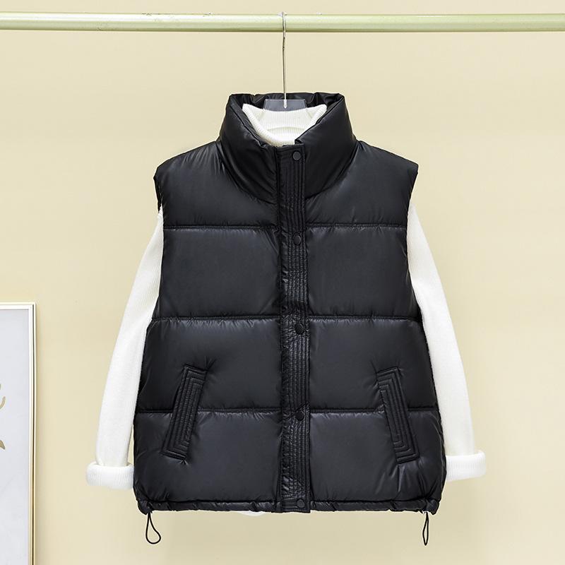 Down cotton short vest women's stand-up collar leave-in vest autumn and winter new fashion loose cotton vest