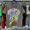Luminous Skull Print Hot Stamping, Water Washing, Hole Breaking, Making Old Short Sleeved T-shirt for Men and Women