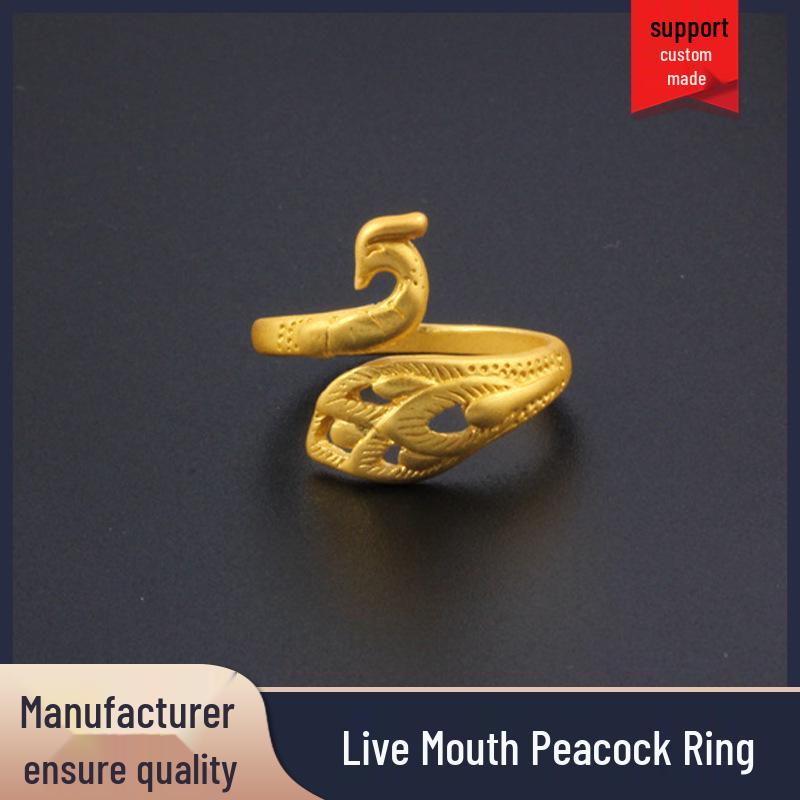 

Silver Adjustable Peacock Ring for Women - Three-Dimensional Distressed Design with Crochet Yarn Tool Adjustable opening